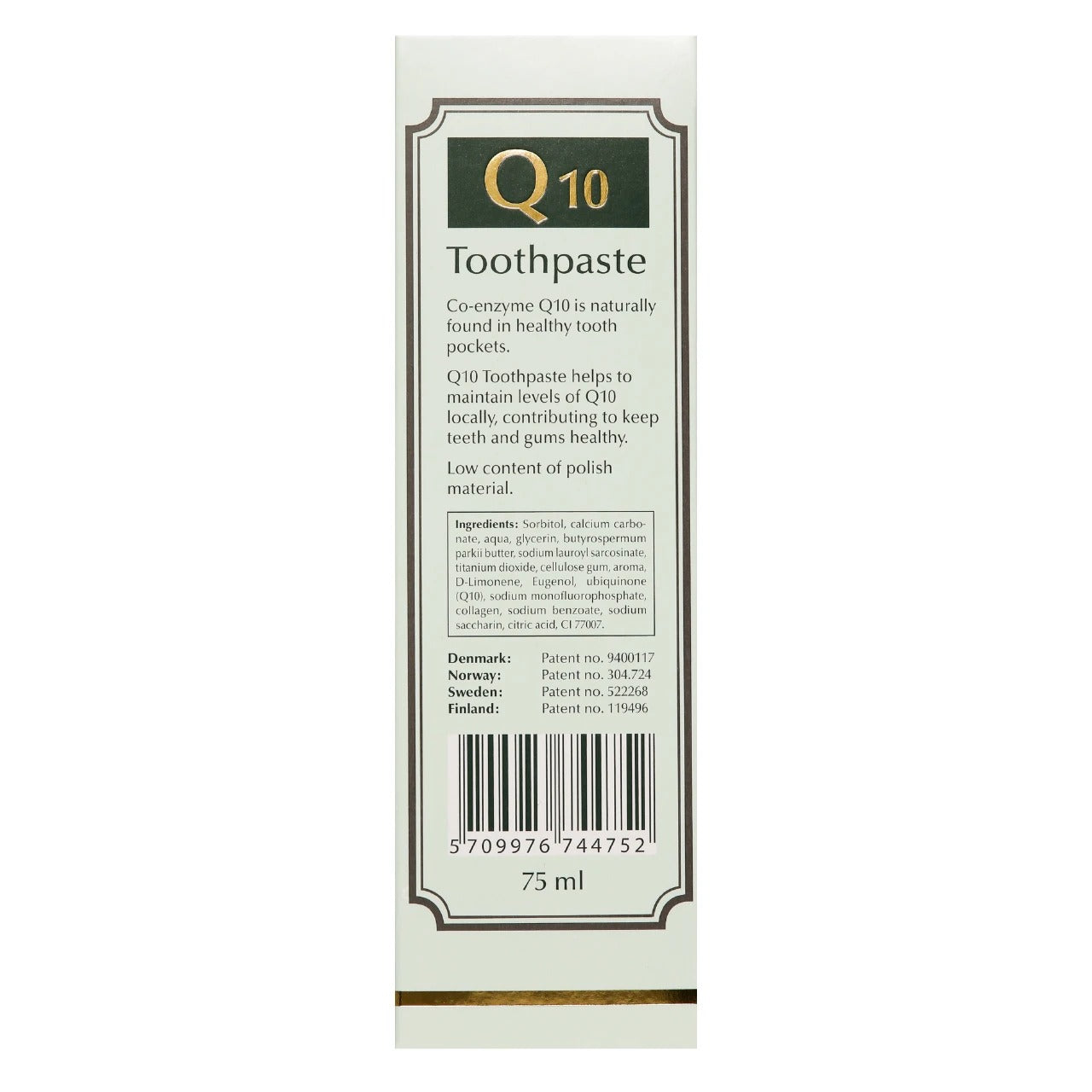 Pharma Nord Zymbion Q10 Toothpaste, toothpaste tube packaging, Fresh Spearmint flavour, 75ml, directions for use