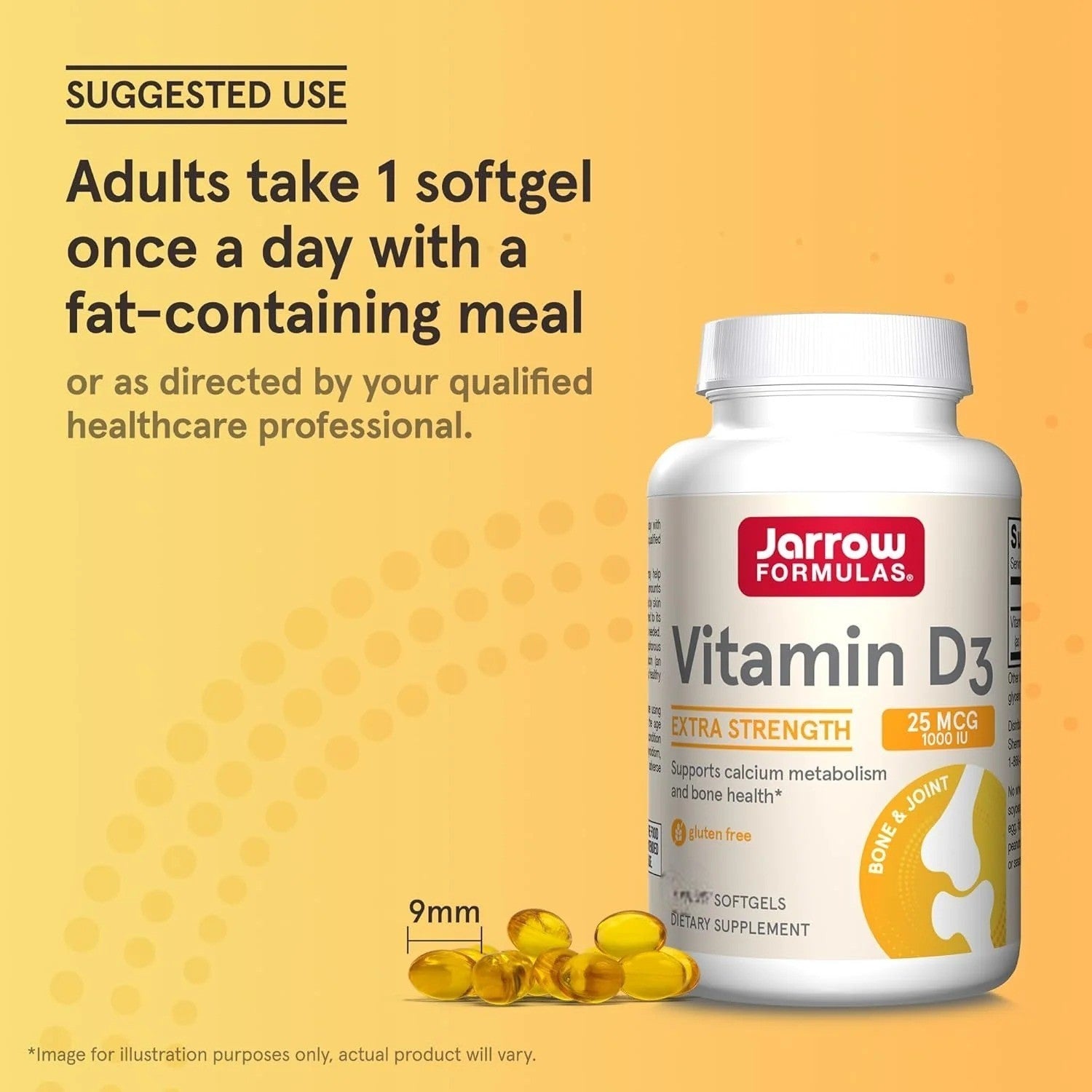 How to Use Image: Jarrow Formulas Vitamin D3 25mcg 1000 IU softgels usage instructions 200 count