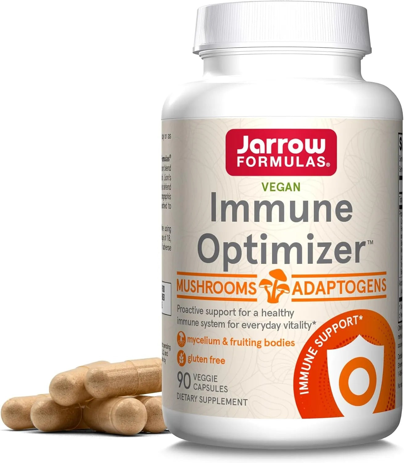 Front Image: Jarrow Formulas Immune Optimizer mushroom complex veggie capsules 90 count front packaging bottle