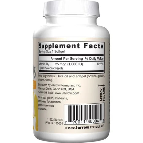 Barcode Image: Jarrow Formulas Vitamin D3 25mcg 1000 IU softgels barcode 200 count