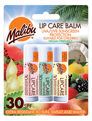 Malibu Lip Care Blister Pack x3 – Watermelon, Mint & Vanilla Hydrating & Flavoured Lip Care for Everyday Use