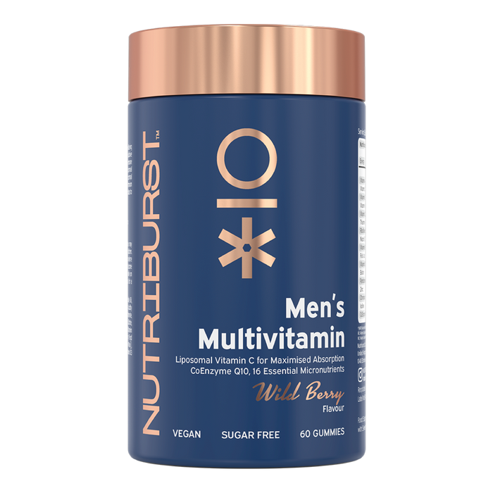 Nutriburst Men's Multivitamin Gummies bottle, wild berry flavour, 60 count.