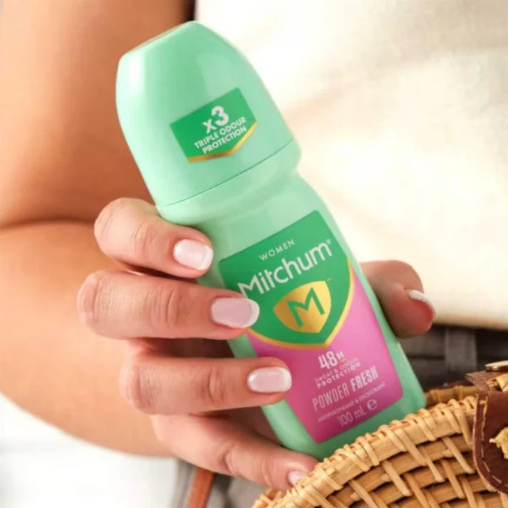 Mitchum Women Powder Fresh Antiperspirant Roll On, roll-on bottle packaging, Powder Fresh fragrance, 100ml, daily underarm care