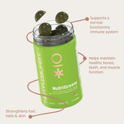 Nutriburst NutriGreens Gummies bottle, apple flavour, 60 count superfood supplement.