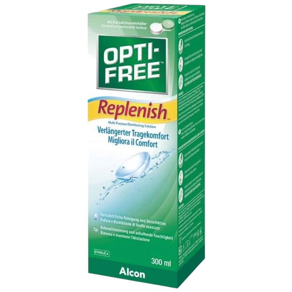 Opti-Free RepleniSH multi-purpose contact lens solution sterile 300ml bottle front packaging