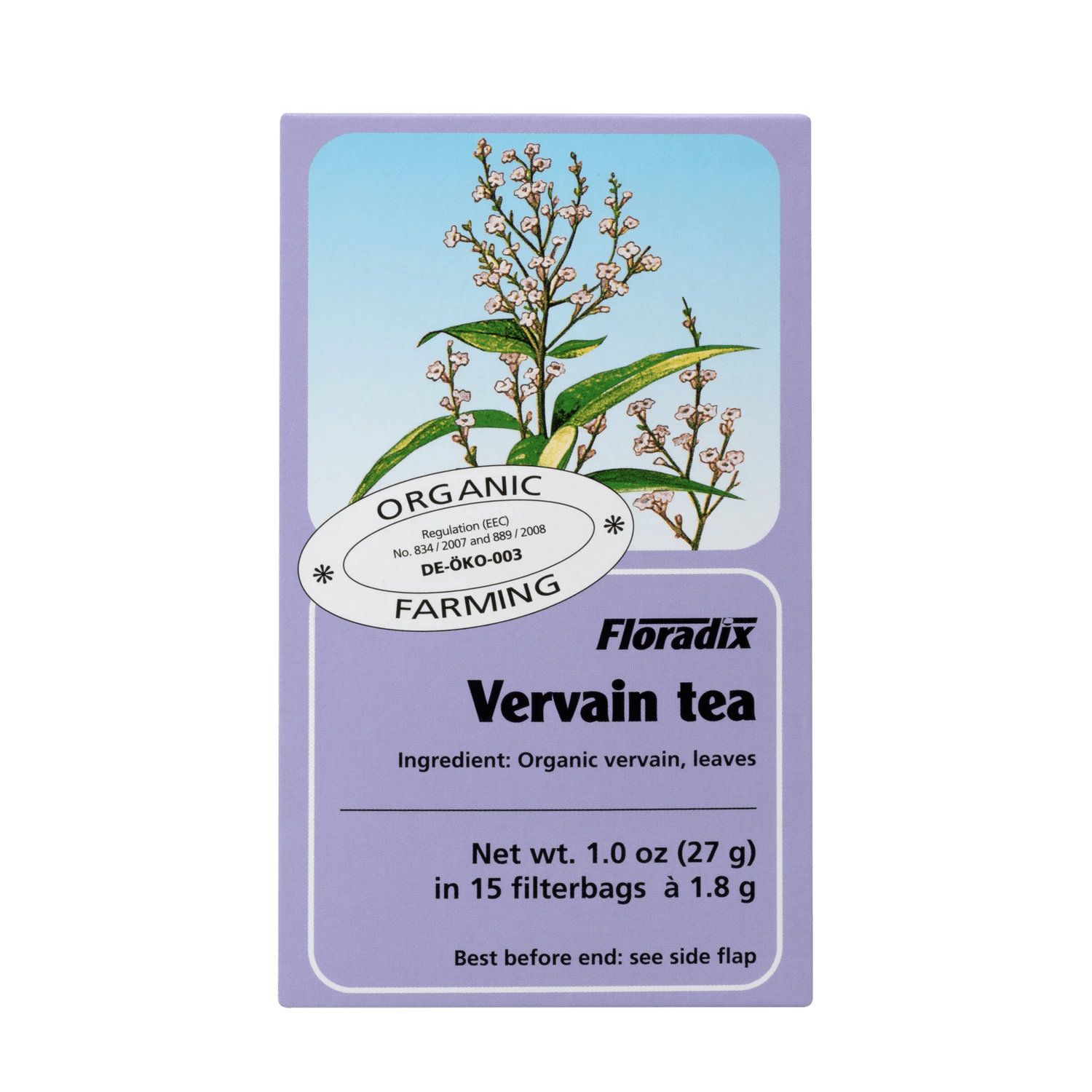Floradix Organic Lemon Verbena Herbal Tea box, 15 teabags.