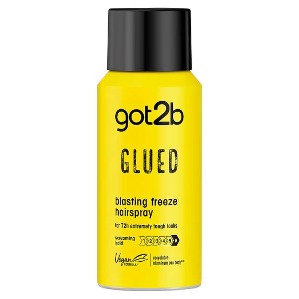 got2b Glued Blasting Freeze Hairspray, aerosol can packaging, citrus fragrance, 100ml