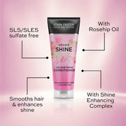John Frieda Vibrant Shine Colour Shine Conditioner rose hip argan oil 250ml tube lifestyle use image