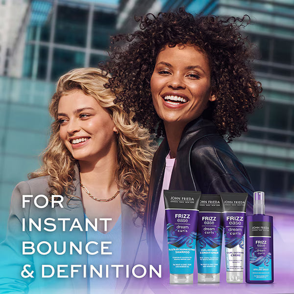 John Frieda Frizz Ease Dream Curls curl-defining conditioner rosehip oil 75ml tube lifestyle use image