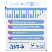 Johnson's Baby Cotton Buds 200 count pure cotton buds back view box packaging