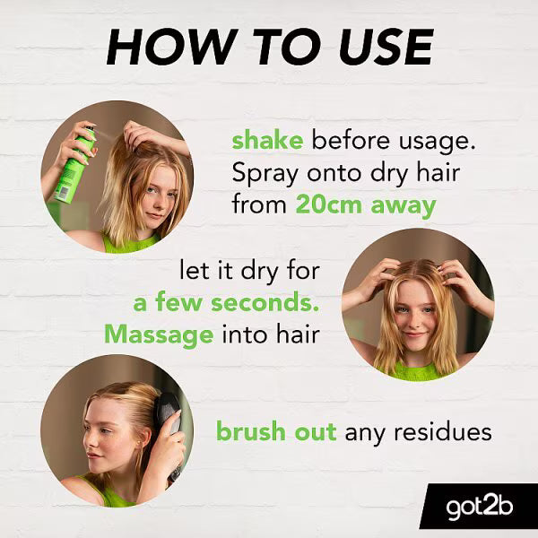 got2b Dry Shampoo Extra Fresh aerosol spray can 200ml usage instructions and styling guide