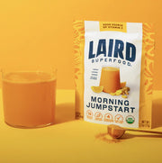 How to Use: Laird Superfood Morning Jumpstart mixing instructions 77g on white background