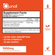 Supplement facts & ingredients image: Qunol Turmeric Curcumin complex supplement facts 1000mg ingredients 30 count