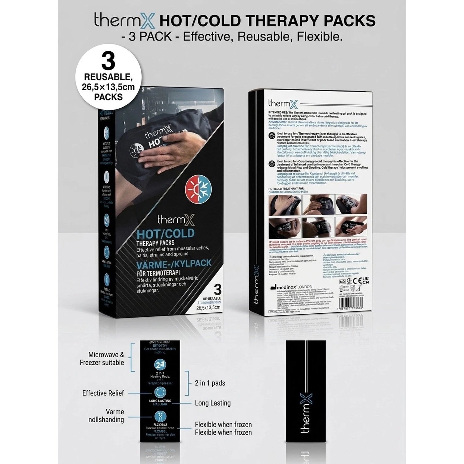 ThermX Reusable Hot Cold Therapy Gel Pack - 3 Count