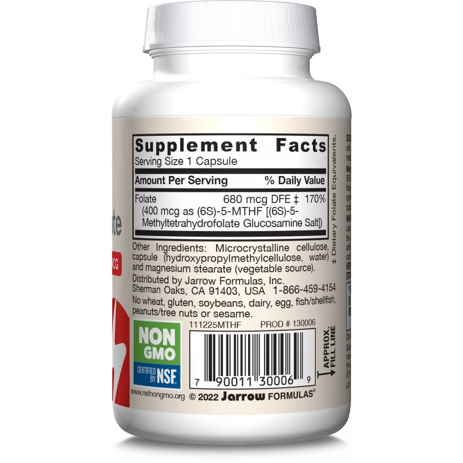 Jarrow Formulas Methyl Folate 400mcg veggie capsules barcode 60 count