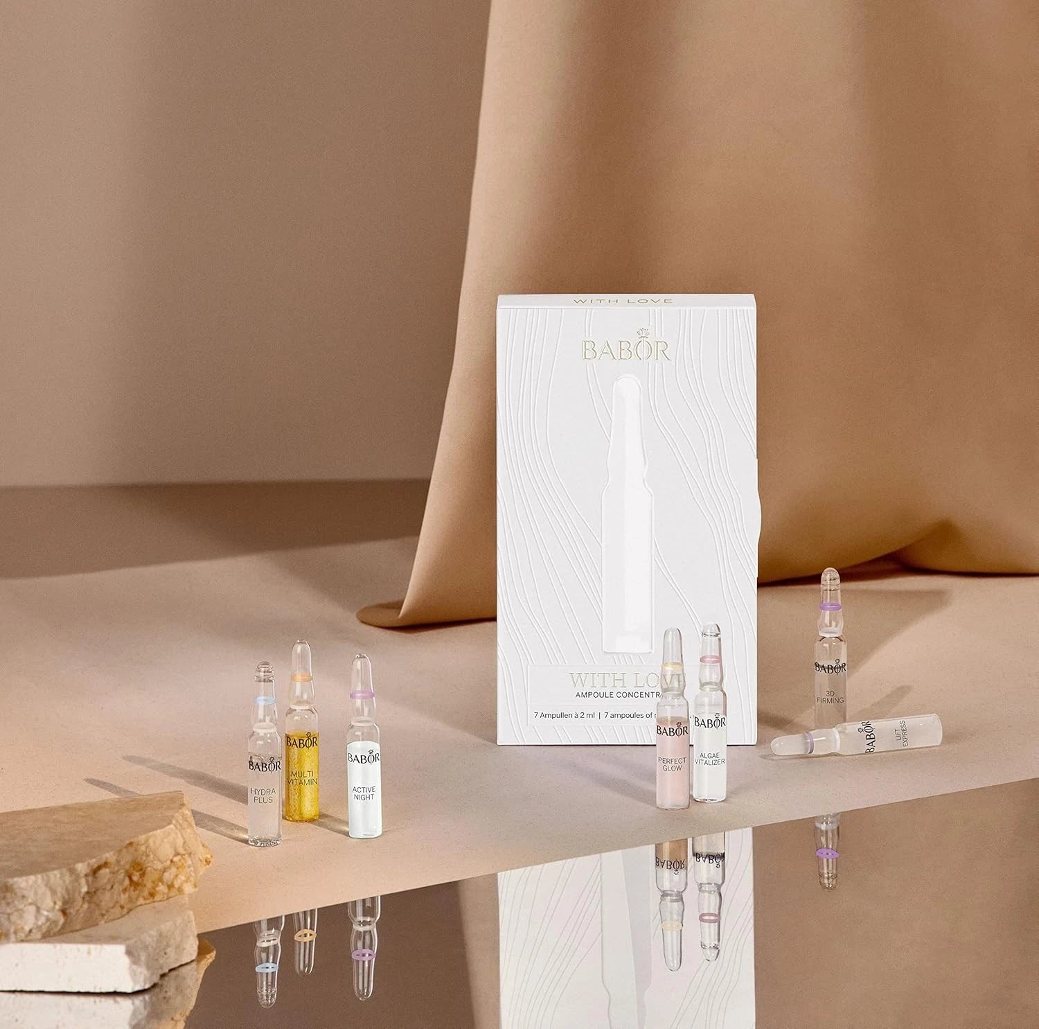 BABOR With Love Ampoule Concentrates, ampoule vial gift set packaging, assorted formulas, 7 x 2ml, facial skincare use
