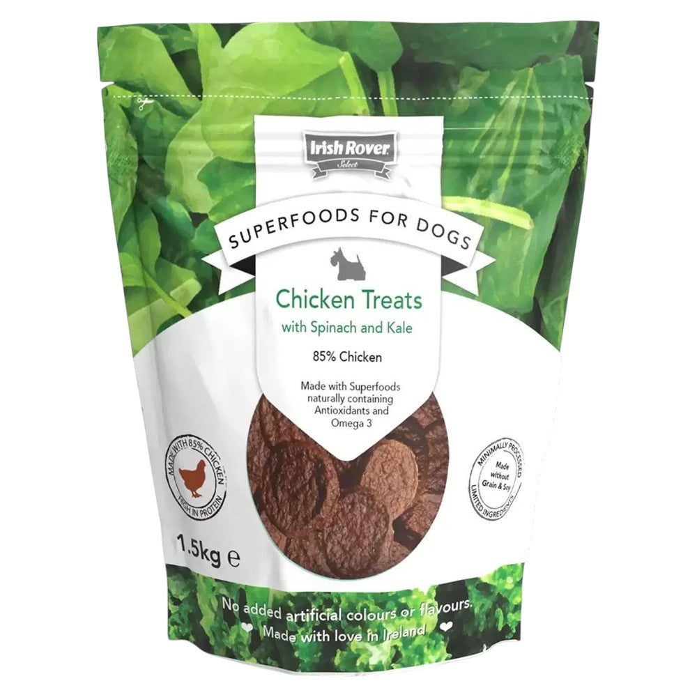 Irish Rover Superfoods Chicken Spinach and Kale dog treats resealable bag 1.5kg