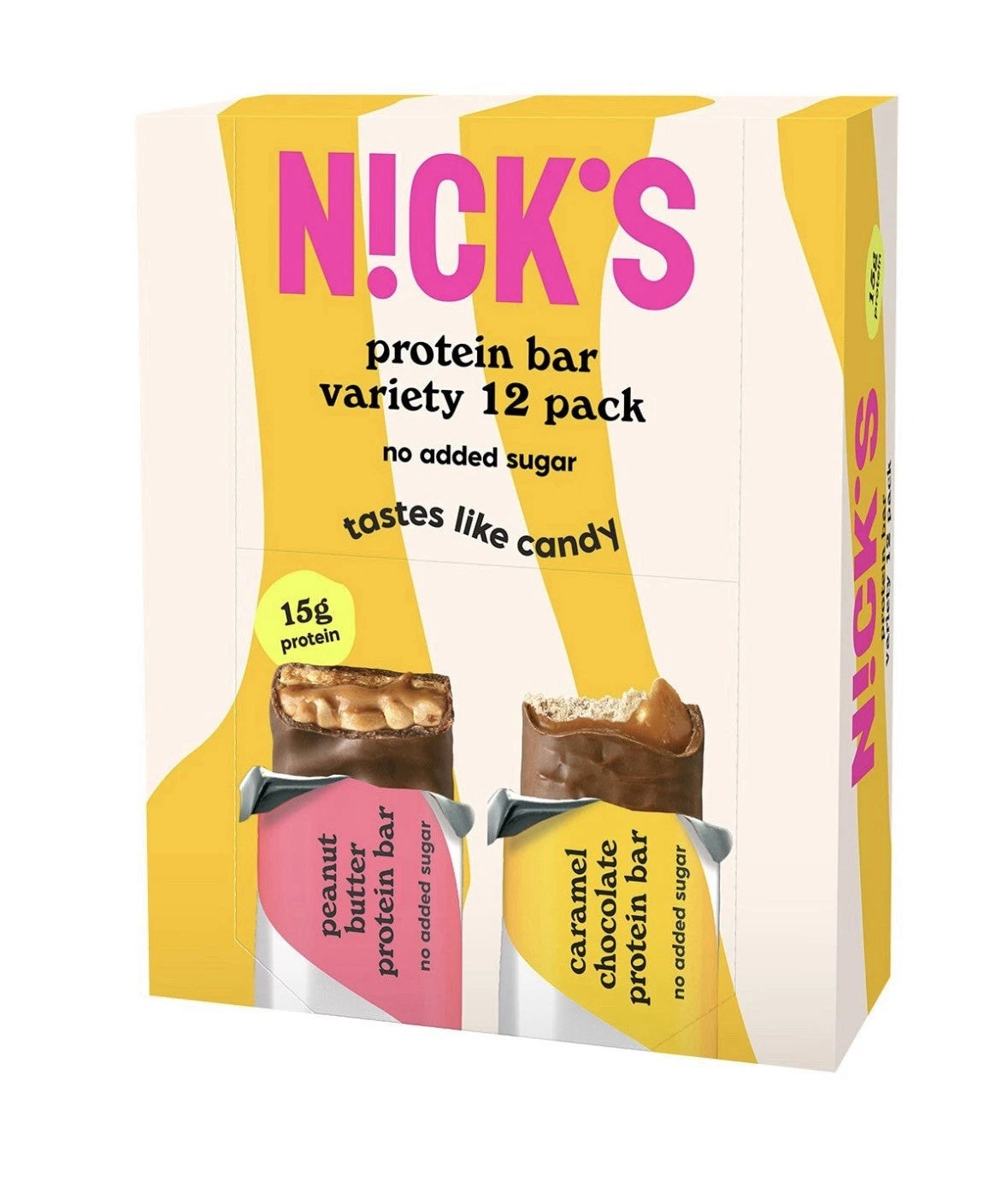 Nick's Peanut Butter and Caramel Chocolate Protein Bar Variety Pack box 12x50g assorted flavours