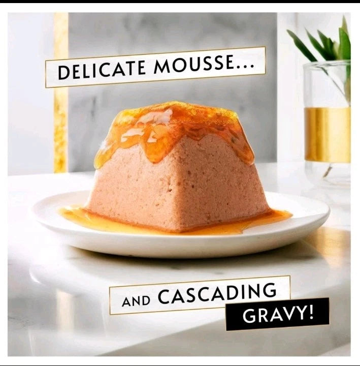 Purina Gourmet Revelations Mousse Chicken Wet Cat Food 4 x 57g pots served at mealtime