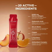 Gold Collagen Forte Liquid peach apple orange flavoured marine collagen supplement 8000mg 10 x 25ml sachets ingredients and supplement facts