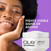 Olay Regenerist Night Cream jar, 50ml, with female on background.
