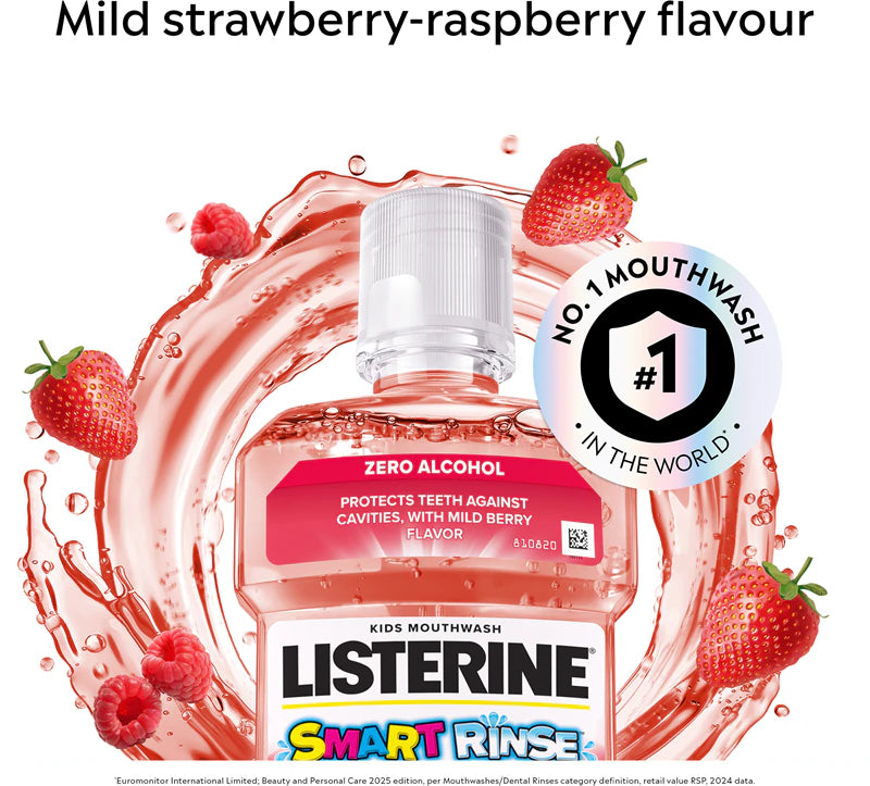 Listerine Smart Rinse Kids Mild Berry Mouthwash alcohol-free oral rinse bottle 500ml