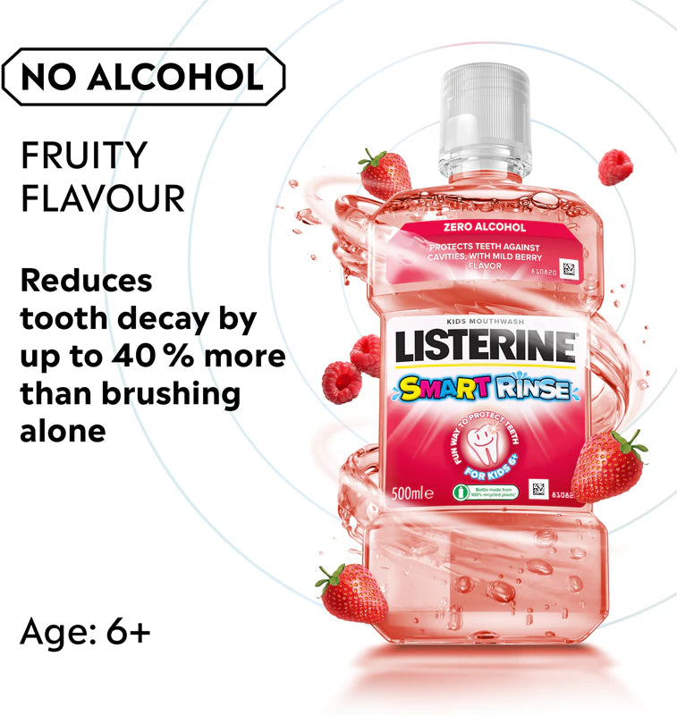Listerine Smart Rinse Kids Mild Berry Mouthwash alcohol-free oral rinse bottle 500ml