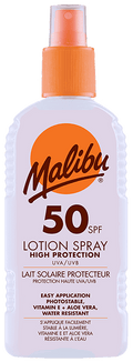 Loción protectora solar Malibu SPF 50, resistente al agua con manteca de karité, 200ml