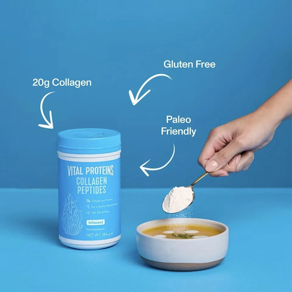 Lifestyle/use image: Vital Proteins Collagen Peptides powder unflavoured tub 567g lifestyle use