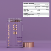 Supplement facts panel for Nutriburst Zen Flo Gummies with herbal extracts.