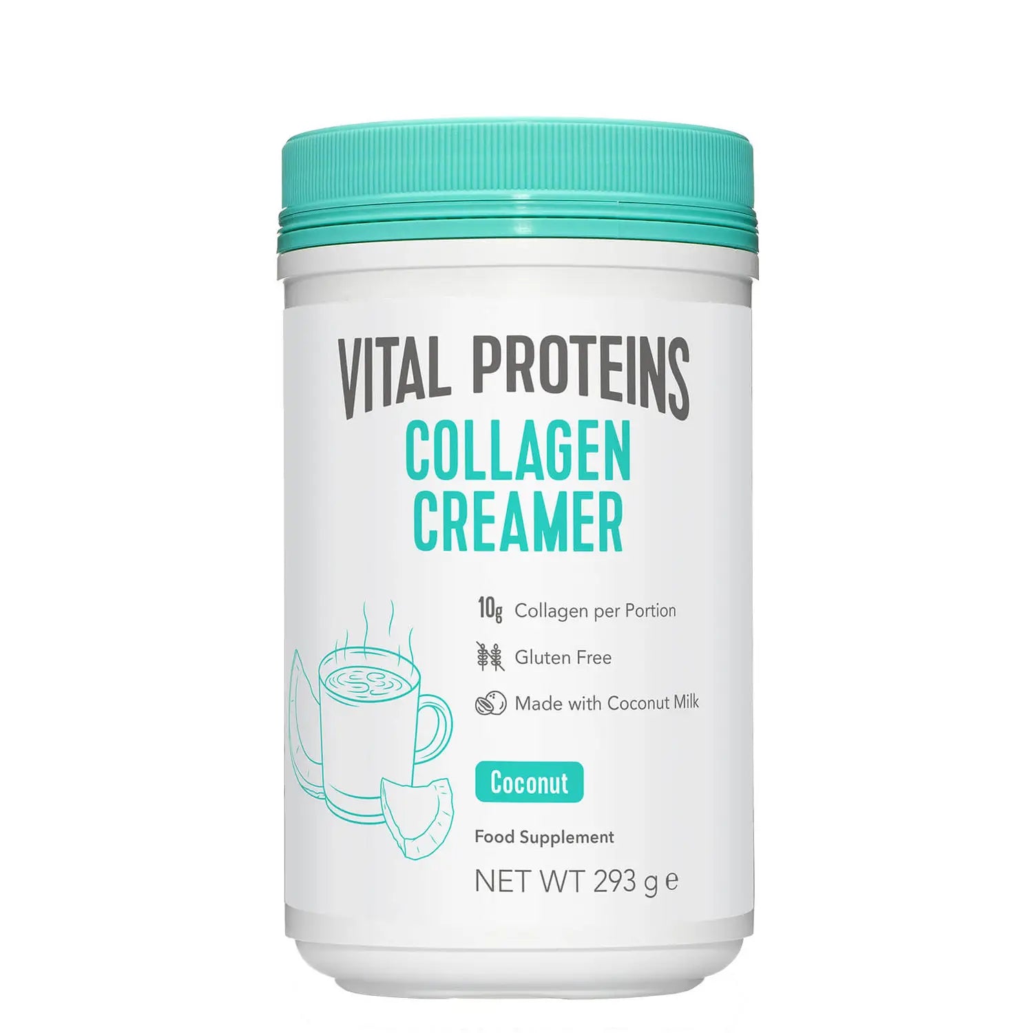 Front image: Vital Proteins Collagen Coffee Creamer coconut powder tub 293g