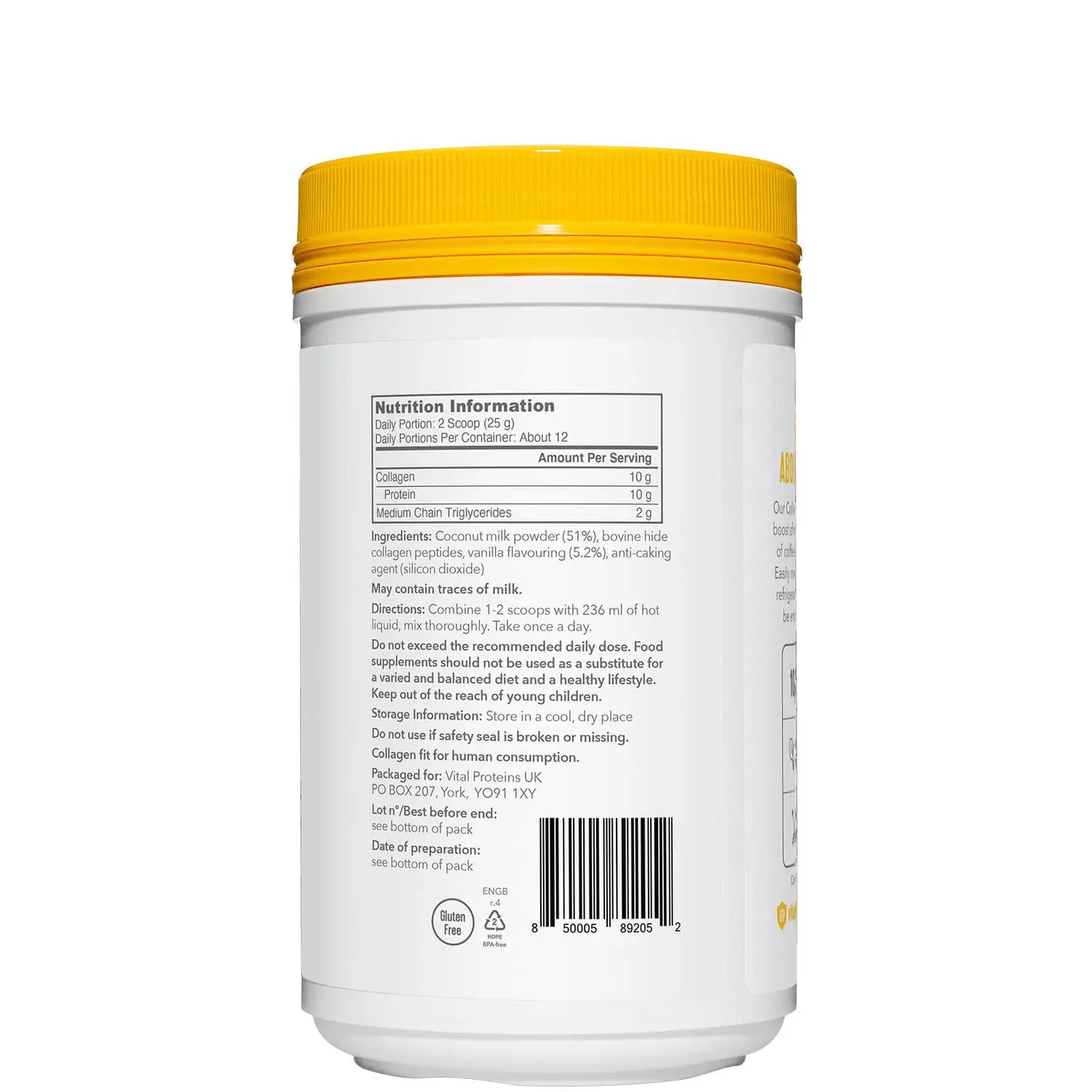 Barcode image: Vital Proteins Collagen Coffee Creamer vanilla powder tub 305g barcode