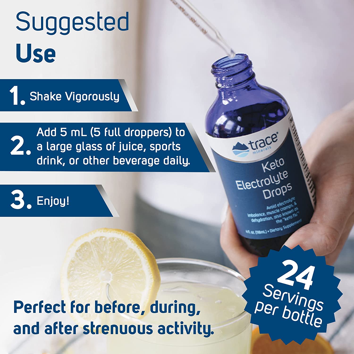 How to Use Image: Trace Minerals Keto Electrolyte drops usage instructions bottle 118ml