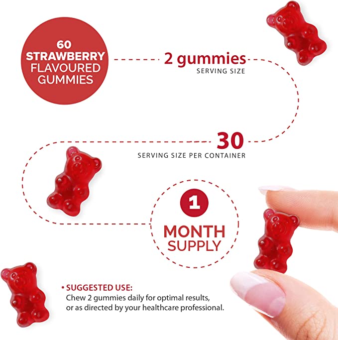 Novomins Iron Gummies 20mg with Vitamin C Strawberry 60 Count natural strawberry flavour 2 per day gummies