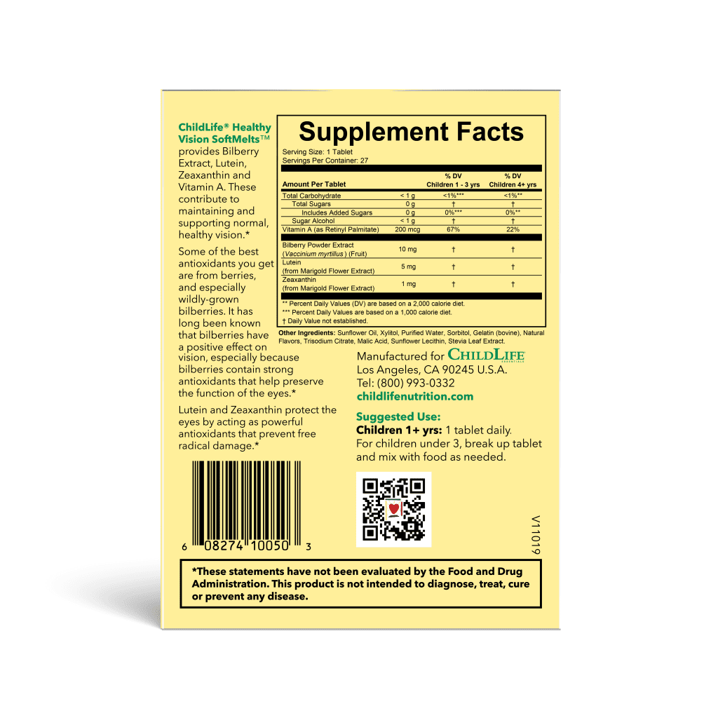 ChildLife Essentials Healthy Vision SoftMelts barcode packaging 27 tablets